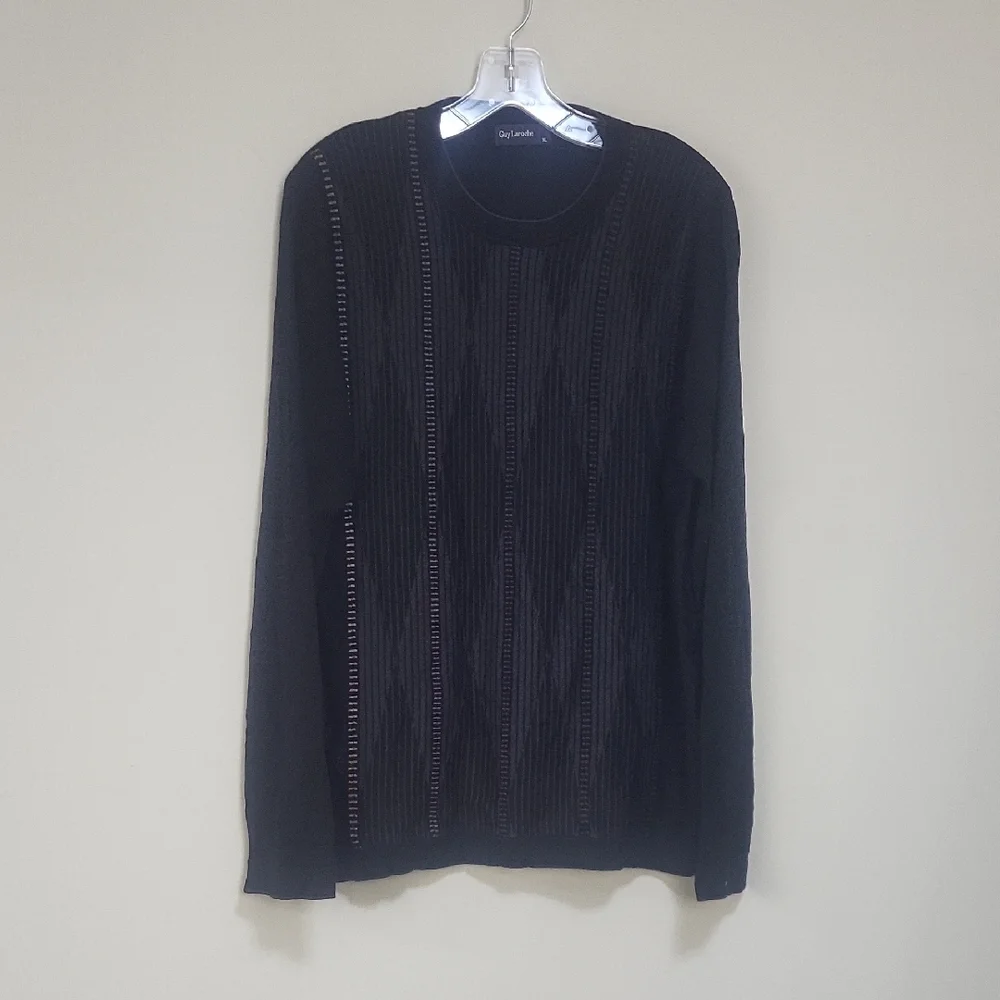 GUY LAROCHE Black Gray Orange Brown Wool Tencel Crewneck Lightweight Sweater